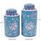 Blue Ceramic Decorative Jar Set with White Floral Patterns